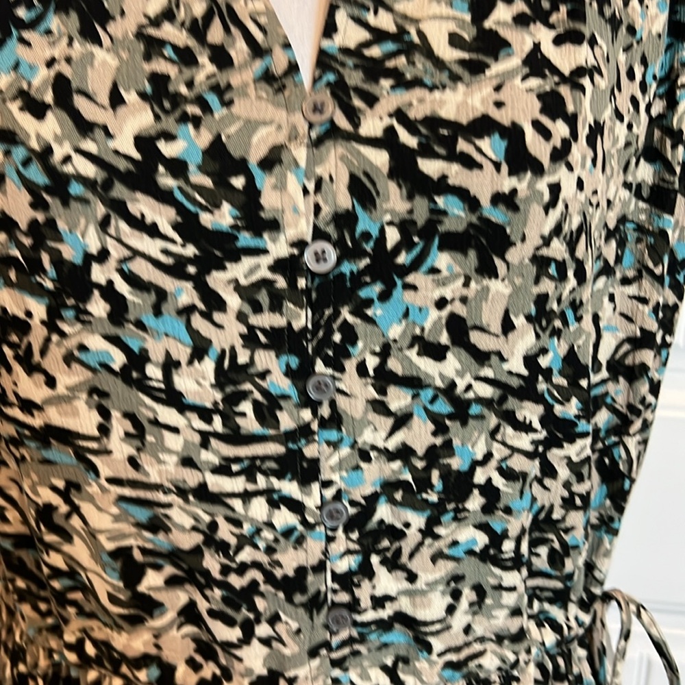 NWT Loft Dress Large Petite LP black blue abstract career business casual soft - Picture 5 of 16